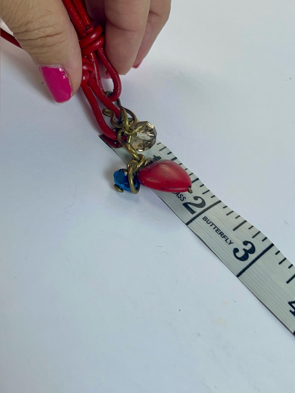 Handcrafted Red Cross Pendant Necklace with Blue Accent and leather cords $30 - Picture 4 of 7
